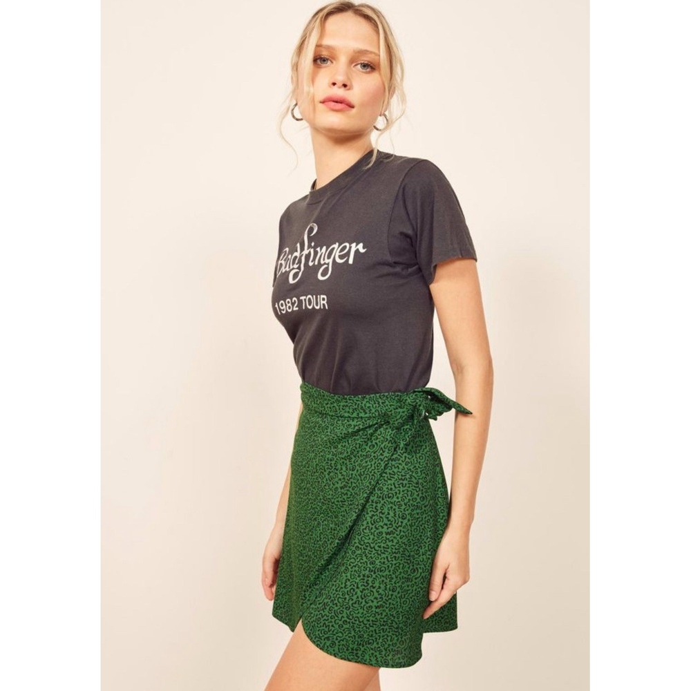 Reformation Skirt Womens XS‎ Wrap Skirt Green Britta Squiggle Print Jitterbug